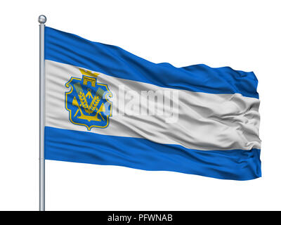 Crimea City Flag On Flagpole, Ukraine, Isolated On White Background Stock Photo