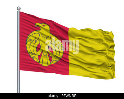 Donetsk Oblast City Flag On Flagpole, Ukraine, Isolated On White Background Stock Photo