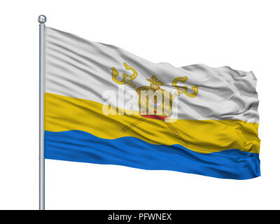 Kiev Oblast City Flag On Flagpole, Ukraine, Isolated On White Background Stock Photo