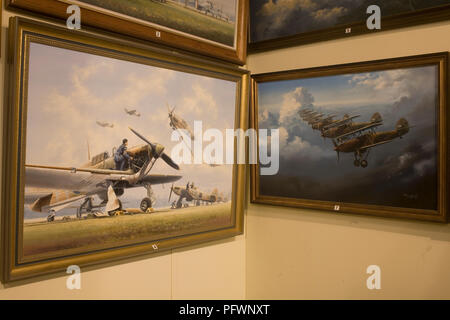 Paintings my military artist Chris Golds of Tangmere based squadrons in the late 1930s at Tangmere military aviation museum Stock Photo