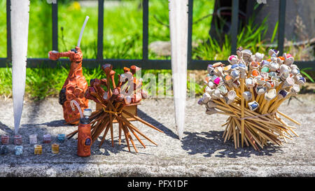 Local handmade souvenirs on the city street, Puerto Montt, Chile. With selective focus Stock Photo