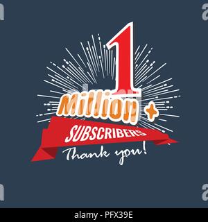 1 Million followers or subscribers achivement symbol design with ribbon and star for social media. Vector illustration. Stock Vector