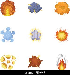 A set of icons about the explosion. Various explosions, a cloud of smoke and fire.Explosions icon in set collection on cartoon style vector symbol sto Stock Vector