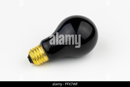 A single, unlit black light bulb waiting to be used to make neon objects glow in its purple light for Halloween or other party special effects. Stock Photo