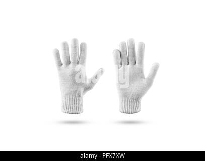 Blank knitted winter gloves mock up set, front and back side view. Clear ski or snowboard mittens mockup, isolated on white. Warm hand clothes design template. Arm accessory presentation branding Stock Photo