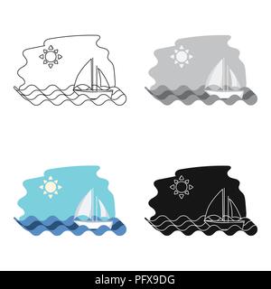 Sailing boat on the sea icon in cartoon style isolated on white background. Greece symbol vector illustration. Stock Vector