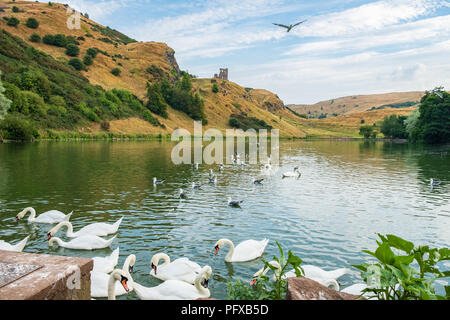 St Margaret’s Loch and ruins of St Anthony’s chapel in the background, Edinburgh, Scotland. Stock Photo