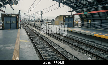 Train rails of one of the subway stations of Lima - Peru Stock Photo