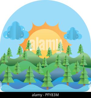 natural mountains with tree pines forest landscape Stock Vector Image ...