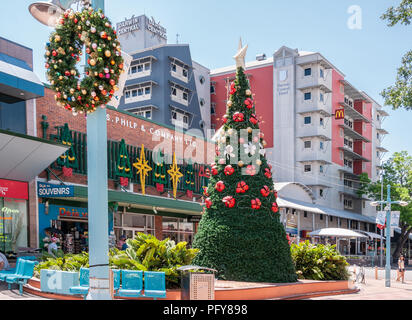 Darwin, Northen Territory, Australia - December 1, 2009: Christmas decorations at The Mall shopping district downtown shows tree and more. Street scen Stock Photo