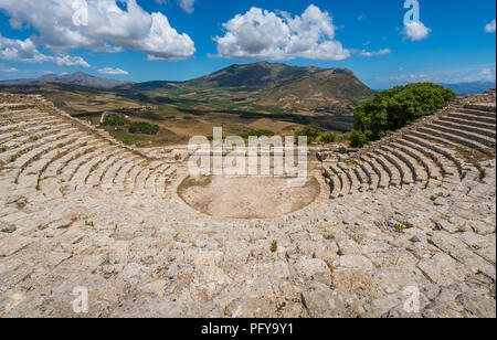 The theater in Segesta, ancient greek town in Sicily, southern Italy. Stock Photo