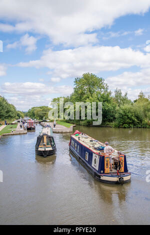 Hatton locks on the Grand Union Canal, near Warwick, Warwickshire, England, UK Stock Photo