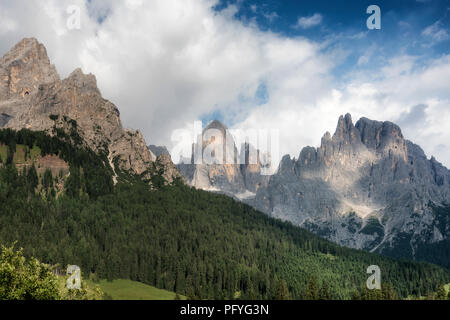 The Pale of San Martino group view from San Martino di Castrozza. Summer in the Dolomites. Italy Stock Photo