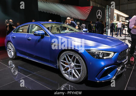 GENEVA, SWITZERLAND - MARCH 7, 2018: New 2019 Mercedes-AMG GT 4-door Coupe car showcased at the 88th Geneva International Motor Show. Stock Photo