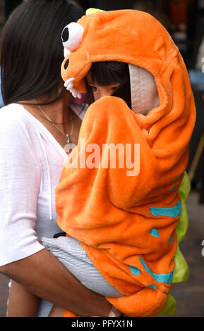 A Native American woman (Hopi) holds her child at the Santa Fe Indian Market. Stock Photo