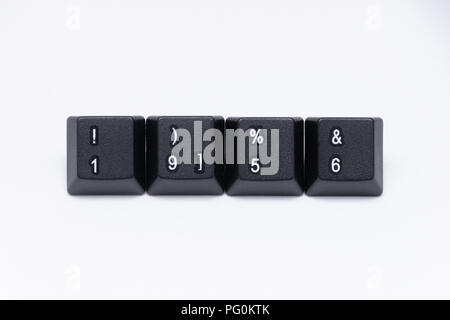 black keys of keyboard with different years words or names Stock Photo