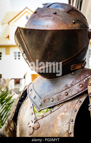 Medieval armor outside Gastof Krone hotel and restaurant in Fussen, Southern Germany Stock Photo