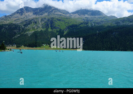 Switzerland: Beautifull glacier-mountain lake Silvaplana in the swiss alps of the upper Engadin Stock Photo