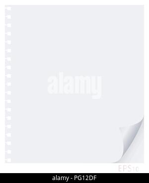 Vector illustration of a sheet of paper from a notebook with holes from the spring and curl Stock Vector