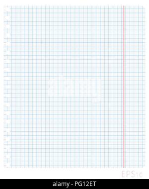 Vector illustration of a blank sheet of paper in the box with the red fields and jagged holes torn from a school notebook Stock Vector