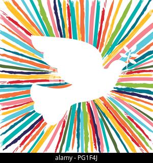 Colorful dove bird shape in fun colors made of grunge hand drawn brush strokes. EPS10 vector. Stock Vector
