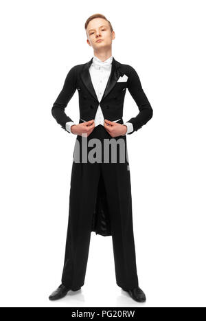 ballroom dancer dressed in a tailcoat on white background Stock Photo