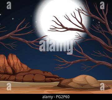 Nature scene with dry land at night illustration Stock Vector