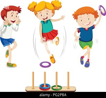 Children playing ring toss illustration Stock Vector