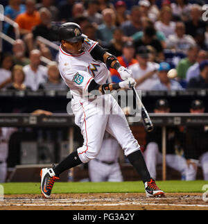 LOS ANGELES - Miami Marlins second baseman Starlin Castro (13) swings at a  pitch against the Los Angeles Dodgers on April 24, 2018 at Dodger Stadium  Stock Photo - Alamy