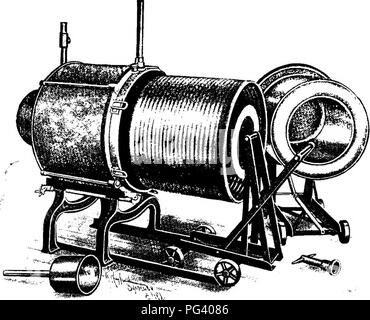 . Principles and practice of butter-making : a treatise on the chemical and physical properties of milk and its components, the handling of milk and cream, and the manufacture of butter therefrom . Butter; Milk. PASTEURIZATION. 177 an uncommon occurrence to have the heating wall of a pasteur- izer burst. This could be prevented by connecting a safety, or pressure, valve, to the pasteurizer. (2) Degree of Adhesiveness. — Roughness, due to either defects in the metal itself, or to milk or cream being burned on the heating-surface, is a serious defect. Such a condition. Fig. 117.—The Simplex rege Stock Photo