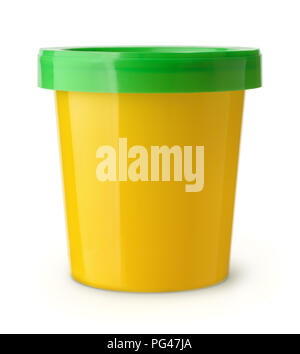 Front view of yellow plastic food container isolated on white Stock Photo