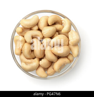 Top view of bowl with cashew nuts isolated on white Stock Photo