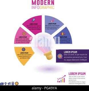 Vector illustration of light bulb infographic template for business idea concepts with circle 5 options, steps, processes or parts. Stock Vector