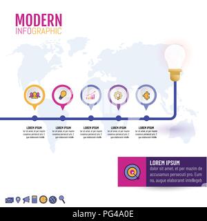 Vector illustration of business process template, Infographic timeline, milestone with 5 steps, options. Stock Vector