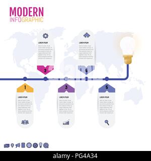 5 steps light bulb vector illustration of business creative concept infographic for workflow layout, timeline, number, progress, option. Stock Vector