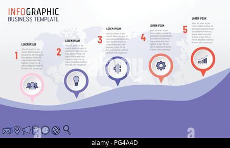 Vector illustration of 5 steps Infographics template for business, education, web design, banners, brochures. Stock Vector