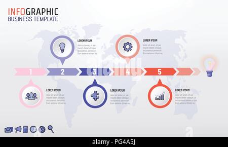 Trendy color company timeline infographic template design with 5 options, steps, processes, workflow or process diagram, flowchart, vector illustratio Stock Vector