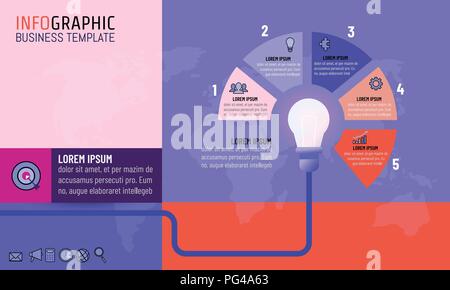 Modern color, Vector illustration idea light bulb infographic template for graphs, charts, diagrams. Business concept with 5 options, parts, steps, pr Stock Vector