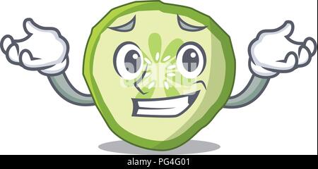 Grinning sliced cucumber hamburger ingredient character cartoon Stock Vector