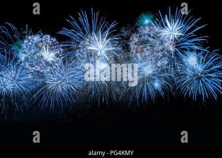 New Year celebration blue fireworks. New year and holidays concept. Stock Photo
