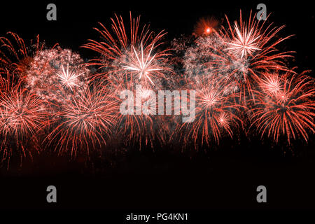 New Year celebration red fireworks. New year and holidays concept. Stock Photo