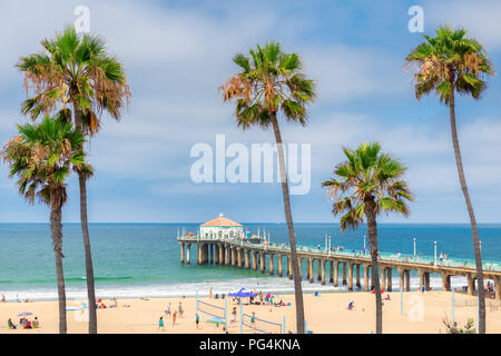 Palm trees at Manhattan Beach. Fashion travel and tropical beach concept. Stock Photo