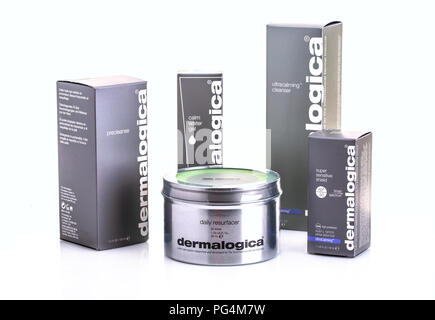 SWINDON, UK - AUGUST 18, 2018: Dermalogica skin care products on a White Background Stock Photo