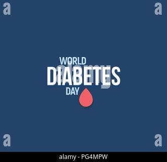 World Diabetes Day vector illustration. Mellitus diabetes symbol. Red blood drop, awareness illness logo template. Abstract medical sign, health care banner. Stock Vector