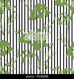 Floral seamless pattern with different flowers and leaves silhouettes. Botanical illustration  hand painted. Textile print, fabric swatch, wrapping pa Stock Vector
