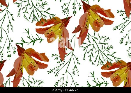 Floral seamless pattern with lily flowers and leaves. Botanical illustration  hand painted. Textile print, fabric swatch, wrapping paper. Stock Vector