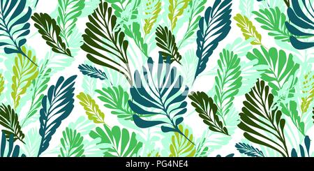 Floral seamless pattern with different tropical leaves. Botanical illustration  hand painted. Textile print, fabric swatch, wrapping paper. Stock Vector
