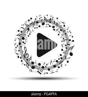Decoration of musical notes in the shape of a play button Stock Vector