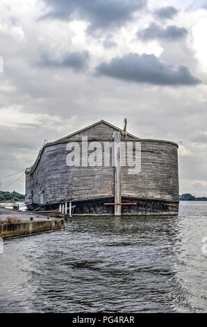 Krimpen aan den IJssel, The Netherlands, August 13, 2018: Reconstrcution of Noah's Ark at its current mooring place awaiting further utilization Stock Photo