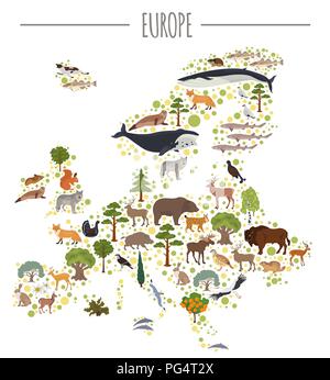 Flat European Flora And Fauna Map Constructor Elements. Animals, Birds 